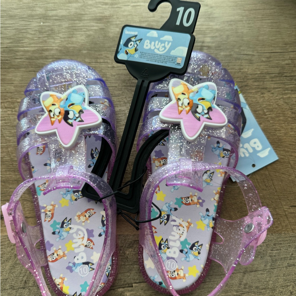 Purple Glitter Kids Sandals with Bluey Cartoon Design